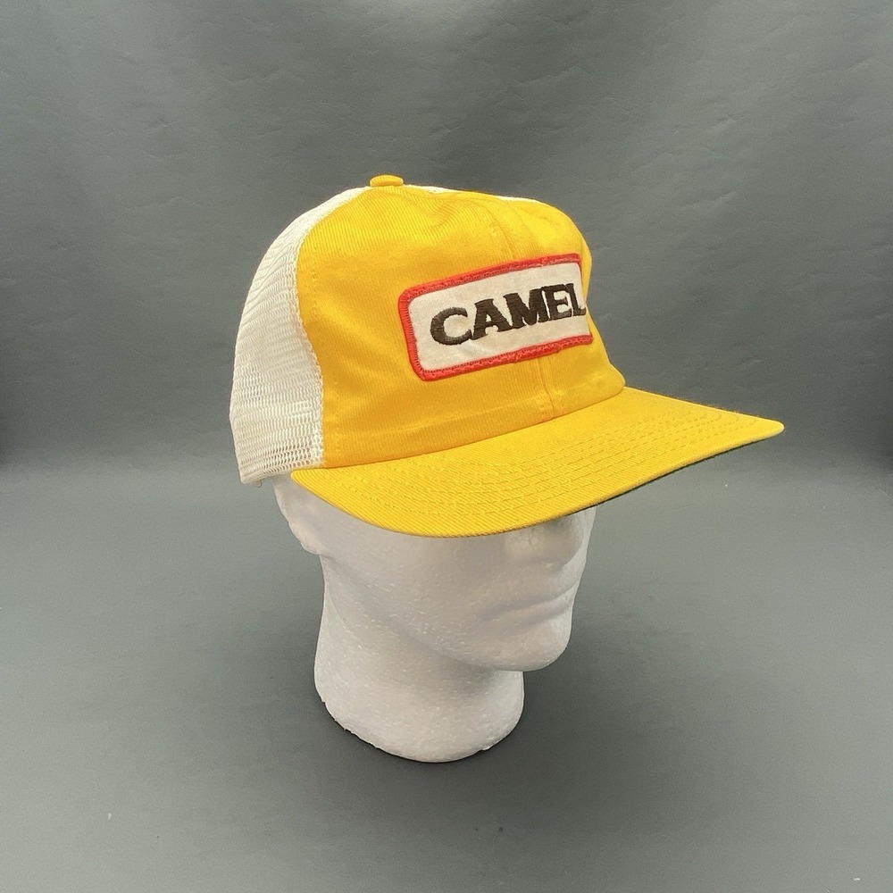 Vintage Camel Cigarettes Trucker Hat Yellow White Snapback Cap 80/90s